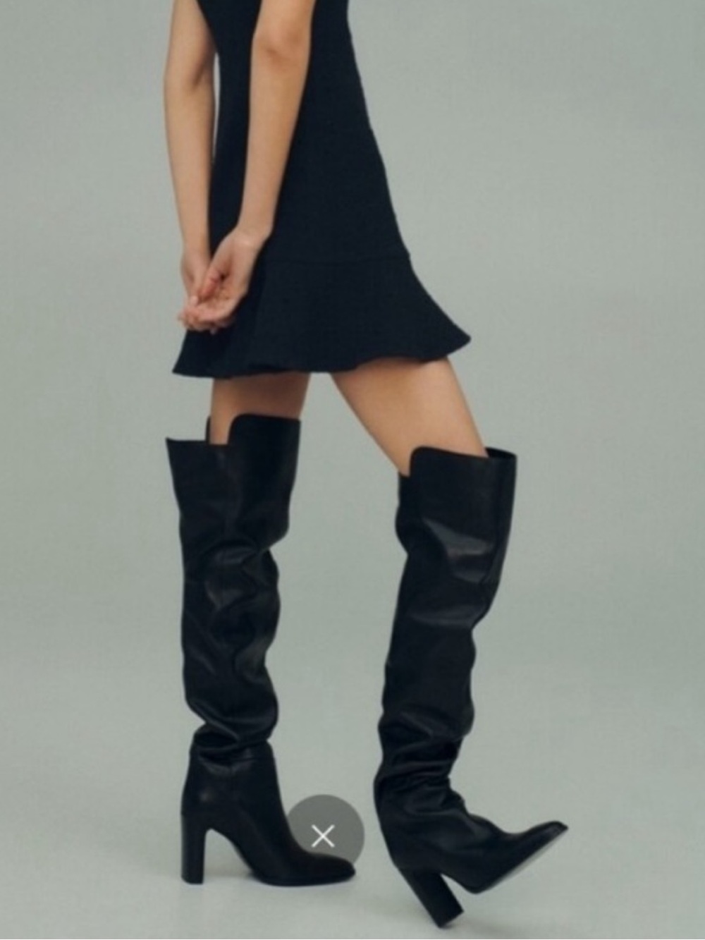 MANGO MNG Over-the-Knee Black REAL Leather Block-Heel Boots size 39 8 8.5